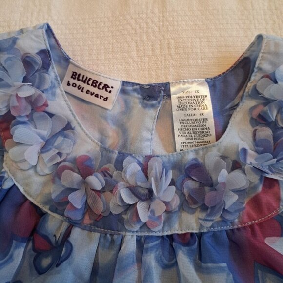 Blueberi Boulevard girls size 6X dress sheer lined fabric shades of blue & red - Picture 2 of 5